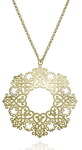 namana Große Mandala-Anhänger mit Halskette für Damen, gebürstetes Finish, Heilige Geometrie, Goldene oder Silberne lange Damenhalskette