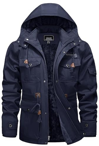 TACVASEN Chaqueta de Invierno Hombre Abrigo Chaqueta Lana Militar Chaqueta Táctica Outdoor Chaqueta de Bombardero Cargo Chaqueta Trabajo Algodón Chaqueta Abrigada con Capucha Chaqueta Casual Saco