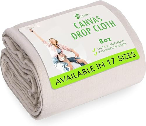 GREEN LIFESTYLE All Purpose Canvas Drop Cloths - Drop Cloth for Painting, Floor Cover, Heavy Duty Protection for Furniture & Surfaces, Reusable Painters Canvas Tarp for Renovation & Home (12x15)