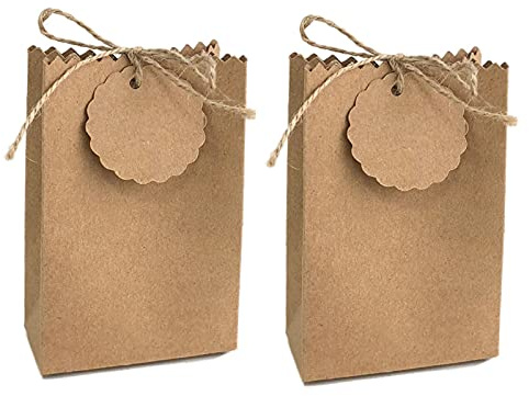 Allbusky 50PCS Kraft Paper Candy Boxes, Sweet Wedding Favour Boxes, DIY Party Gift Bags with Tags, Creative Paper Treat Bags, Party Gift Packs for Wedding Christmas Birthday Holiday