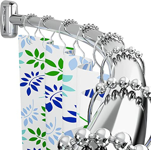 Barra de ducha curvada, de 45 a 75 pulgadas, resistente al óxido, barra de cortina de ducha curvada para baño, ajustable, acero inoxidable, resistente, espacio adicional, necesita taladrar, cromado