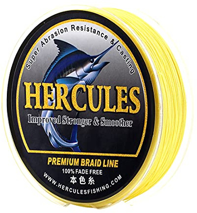 HERCULES Farbechte Geflochtene Angelschnur, 500m PE Geflochtene Schnüre, 8 Stränge Multifile Angelschnur, 70lb Test für Salzwasser und Süßwasser, Gelb, 70lb, 500m