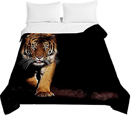 Surwin Tagesdecke Bettüberwurf Steppdecke für Doppelbett Einzelbett, Mikrofaser Tiger Wattiert Gesteppt Bettdecke Sommer Dünne Tagesdecken mit Ultraschall genäht (schwarz,220 * 240cm)