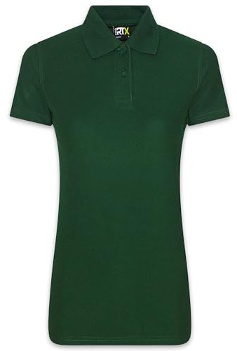 Women's Professional Pique Polo Shirt, Classic Short Sleeve with Ribbed Collar and Cuffs, Breathable and Durable Fabric, Ideal for Workwear, Office, Casual, and Uniform Use (Bottle Green, Small)