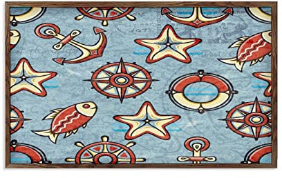by Unbranded Gerahmte bemalte Holzschilder Anker Ruder Fisch Seestern Rettungsring Schild 30,5 x 55,9 cm Holzwandschild für Heimdekoration Vintage Wandkunst Schild mit Holzrahmen für Küche