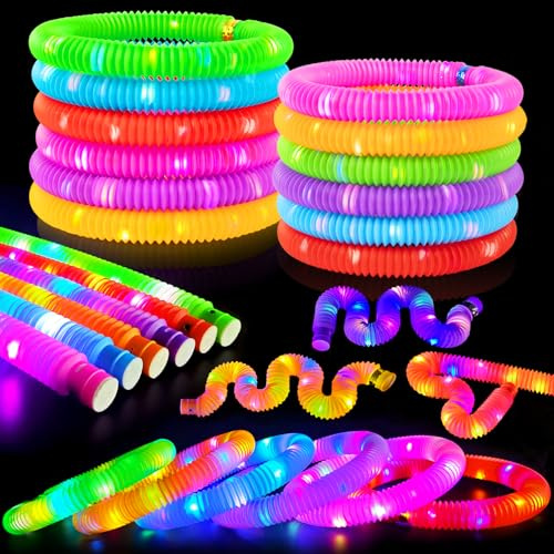 Glow Sticks Party Favors for Kids 12 PCS,Glow in Dark Party Supplies for Toddlers,Light Up Neon Necklace Bracelet Accessories Decorations for Boys Girls,Fun for 4th of July Birthday Dance Camp Care