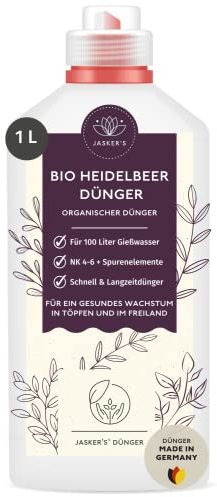 JASKER'S Bio Heidelbeer-Dünger flüssig 1 L - 100 Tierfreundlich & Bio Obstdünger - Beerendünger flüssig mit viel Kalium - Flüssigdünger für Heidelbeeren & Blaubeeren
