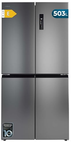 Cecotec Frigorifero 4 Porte Inox Total No Frost Bolero CoolMarket 4D 503 Inox E. 503L, Altezza 177,5cmx85,3cm Larghezza, MetalFlexCooling, Compressore Inverter, Cassetto Temperatura, Umidità Variabile
