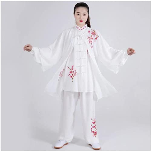 Tai Chi Uniform, Martial Arts Kung Fu Uniform Soft Martial Arts Uniform Tai Chi Suit Women/men Chinese Style Embroider Kung Fu Wushu Performance Jacket Pants Exercise Clothing ( Color : Cream , Size :