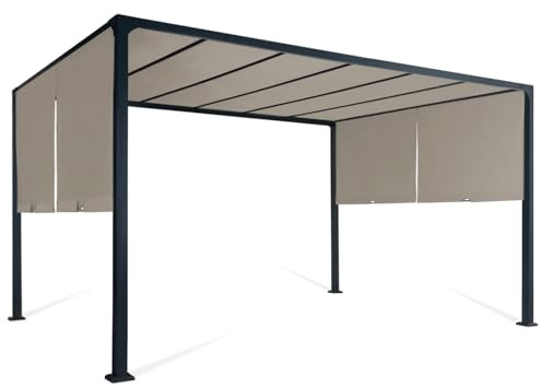 IDMarket - Pergola coulissante 2 pans 3x4 M belvédère de Jardin Toile Taupe