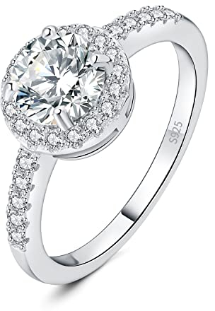 JewelryPalace Klassisch Rundschliff 1ct Moissanite Halo Promise Ring Damen, Schmuck Set, Verlobungsring Damenring Silber 925 mit Stein für Frauen, Simulierte Diamant Jubiläum Eheringe Silberring 59