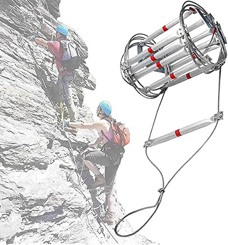 Feuer Flucht Seil Leiter Notfall Flammenbeständige Sicherheits-Seilleiter mit Aluminium-Legierung Drahtseil weiche Leiter für Kinder und Erwachsene, Outdoor-Aktivität Klettern Leiter ,49FT/15M