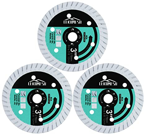 Diamant Fliesenscheibe - 3 pcs 75 x 10mm Fliesensägeblatt zum Schneiden von Keramikfliesen, Porzellanfliesen, Marmor,Winkelschleifer Trennscheibe, LEKOMESH
