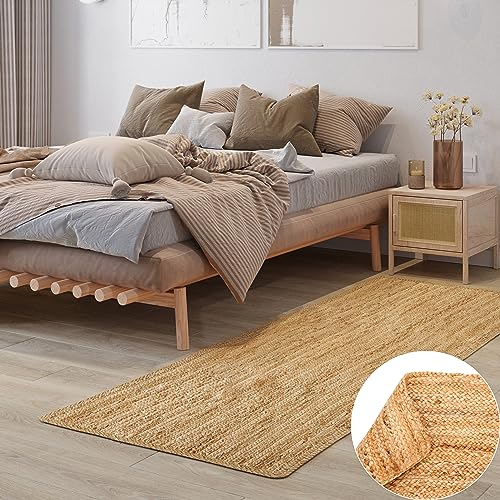 MY-RUG Großer Jute Läufer Teppich Nitin 200 x 80 cm - Rechteckig, handgewebt, Natur, robust und handgemacht, Juteteppich Eingangsbereich im Boho Style