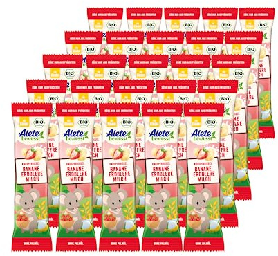 Alete bewusst Knusperriegel Banane-Erdbeere-Milch, Perfekt als Snack für Zwischendurch, ohne Palmöl & Aromastoffe, ab 3 Jahren, 25 ger Pack (25 x 25g)