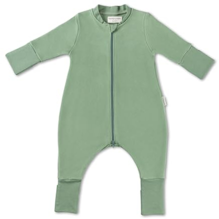 Hofbrucker® Baby Schlafsack mit Füßen aus 100% Bio Baumwollfleece - Ganzjahres Schlafsack Babyschlafsack Frühling Sommer Herbst Winter (Salbei, 62-68)