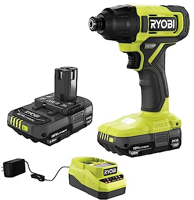 RYOBI ONE+ 18V Cordless 1/4 in. Impact Driver Kit with (2) 1.5 Ah Batteries and Charger (Renewed)
