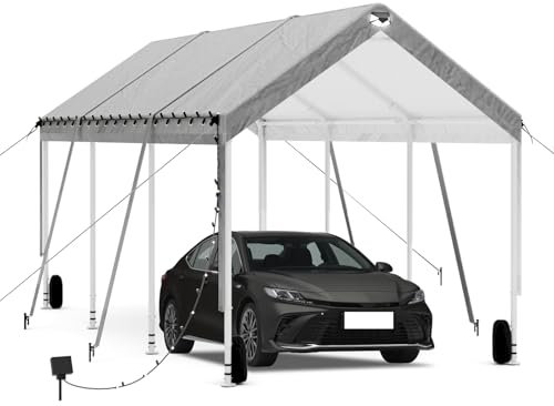 10x20 Heavy Duty Carport Canopy - Extra Large Portable Car Tent Garage with Adjustable Peak Height from 9.5ft to 11ft,Metal Roof &Side Walls for Car, SUV,Boats&Truck Party Tent Shelter Logic Storage