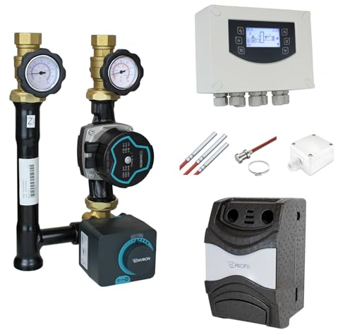 ENVIRON- Set Pumpengruppe + Witterungsgeführter Heizkreisregler Clima600 | Heizkreis mit Drei-Wege-Mischer und Stellmotor Mischer DN25 mit Umwälzpumpe (Pumpe Environ Ecostar 25/6 | 130mm)