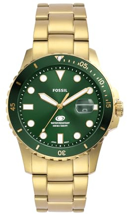 FOSSIL Blue Watch for Men, Quartz Movement with Stainless Steel or Leather Strap,Gold Tone,42 mm