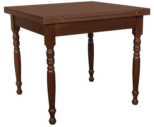 Vicentini arreda TAVOLO IN LEGNO ALLUNGABILE A LIBRO GAMBE TORNITE ARTE POVERA NOCE SCURO (90x90 (180))