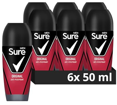 Sure Men Original Roll On Deodorant Antiperspirant with MotionSense technology for 48 hour protection against sweat and odour 50 ml, Pack of 6