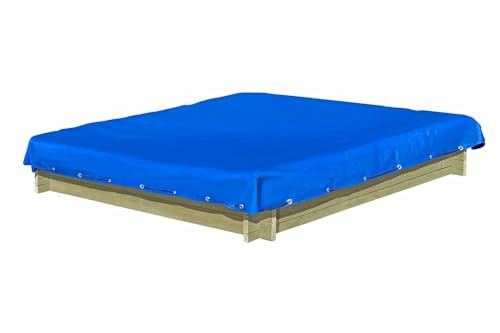 Gartenwelt Riegelsberger Sandkasten Werner 120x120x25 cm aus Kiefernholz imprägniert mit Plane blau und Vlies Sandkiste für Kinder Holz Buddelkiste