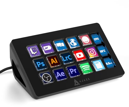 AJAZZ AKP153 Controller Dello Stream, Studio Deck, 15 Tasti Macro, Attiva azioni nelle App e in SoftwarSe quali OBS, Twitch, ​YouTube e altro, Per Streaming, Gaming, Funziona con Mac e PC, Nero