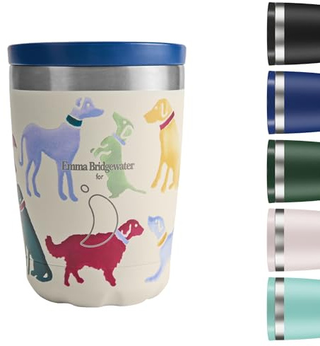 Chilly's Original Taza de Café - Taza Térmica Portátil para Bebidas Frías y Calientes - Con tapa - Taza de Doble Pared con Aislamiento al Vacío - Acero Inoxidable - 340ml - Polka Dogs