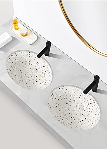 TIANHEY Badezimmer, Gepunktet, Klein, Oval, Kreativer Terrazzo-Waschtisch Für Den Haushalt, Unterbauwaschbecken, Eingebettet Unter Dem Waschbecken, Utensilien, Waschbecken, Nur 1 Becken
