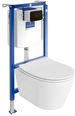 ViConnect H112 Praia WC encastré avec panneau de commande + WC suspendu mural sans bord | Kit complet | Réservoir de chasse encastré | Kit complet | WC complet | Blanc
