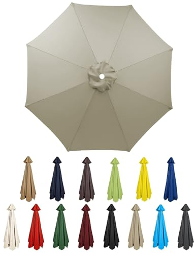 HonunGron Sonnenschirm Ersatzbezug 2m/2,7m/3m 8 Rippen/6 Rippen,UV 50+ Patio Umbrella Cloth Cover Sonnenschirm Ersatz Stoff Für Garten Terrasse Strand Pool Ersatzstoff (2.7m-6 Streben,Taupe)