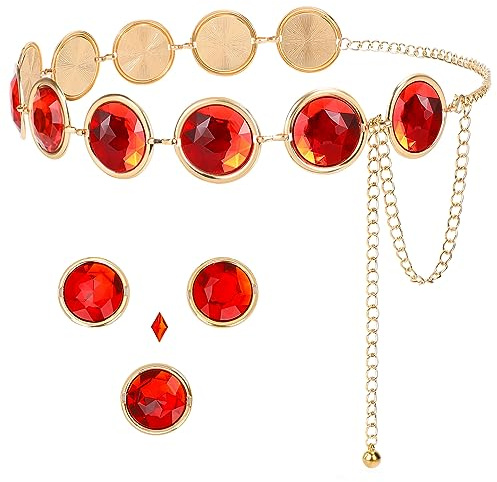 VONMELLI Raven Cosplay Taillengürtel für Damen Halloween Raven Kostüm Rot Edelstein Kettengürtel Anime Cosplay Metall Kettengürtel