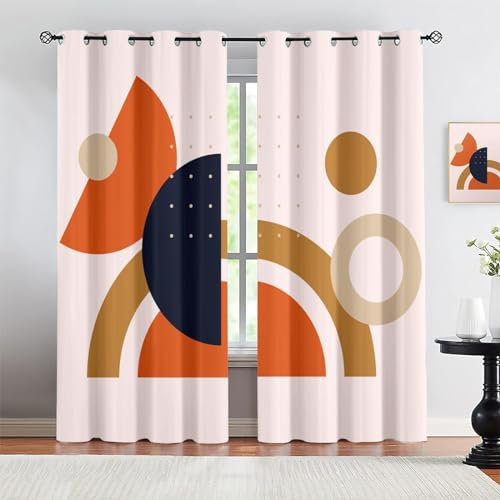 Mid-Century Modern Verdunklungsvorhang, Abstrakte Geometrie Blickdicht Vorhang mit Ösen Thermogardine Ösenvorhang, Verdunkelungsgardinen für Schlafzimmer Wohnzimmer 2 x 100B x 160H cm