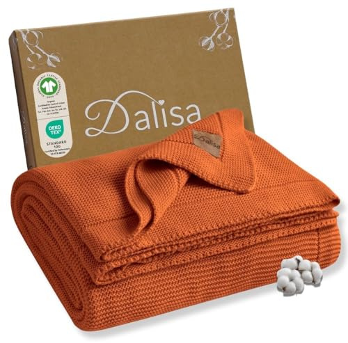 Dalisa 100% Organic Turkish Cotton Throw Blanket - GOTS Certified, Cozy - Perfect for Couch, Bed, and Home Decor - Boho Vintage Knit Alina (Harvest Pumpkin, 50x60)