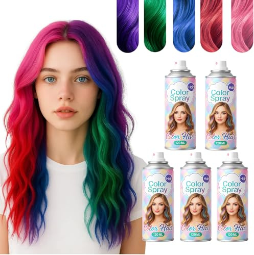 5PC Temporary Hair Color Spray Set, Pink Red Purple Blue Green Hair Spray for Women Kids Men, 1-Day Washable Hairspary for Halloween, Cosplay, Crazy Hair Day, Festivals & Parties