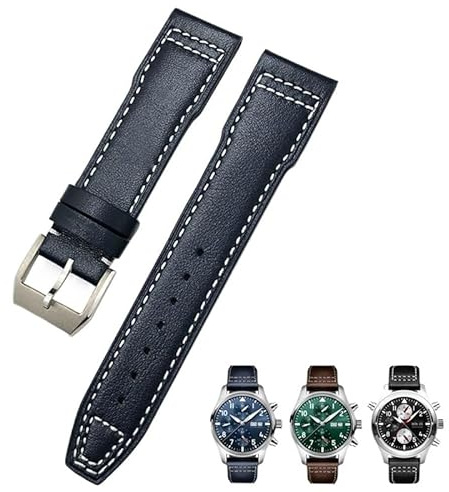 SERDAS 21 mm 20 mm Rindsleder-Armband, passend für IWC-Fliegeruhren, Portugieser-Armbänder, blaues Uhrenarmband-Zubehör, Herren-Werkzeug(Dark blue Pin,21mm)