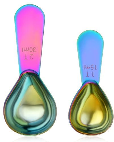 Dimeho 2 Stück Kaffeelöffel Portionierer Messlöffel 1 Esslöffel (15 ml) und 1 Esslöffel (30 ml) Löffel Edelstahl Kaffeedosierlöffel mit Kurzem Griff Runder Kaffeelöffel für Kaffee, Tee, Zucker, Mehl