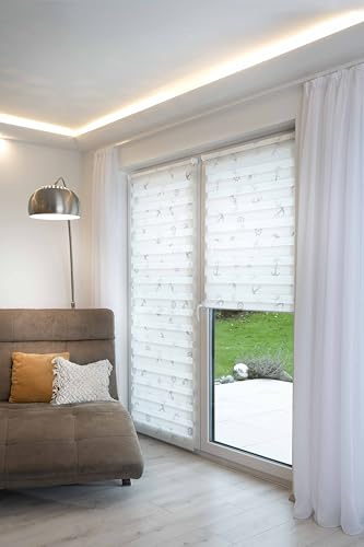K-Home® Klemmfix Doppelrollo Madrid ohne Bohren Motiv Anker B80 x H150 cm