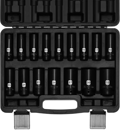 Mayouko 16 Pieces 1/2-Inch Drive Deep Impact Socket Set, 10mm to 32mm, Metric, 6 Point, CR-V