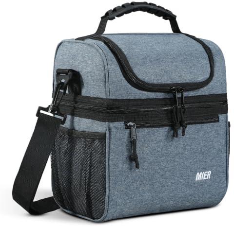 MIER Double Deck Lunch Bag Men with Detachable Shoulder Strap, Blue, 10L | Insulated Cooler for Work, Travel, Office, Picnics, Leakproof, Water-resistant, Comfy to Carry, Easy to Clean, Large Capacity