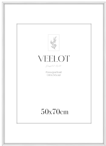 Veelot® 1x Bilderrahmen 50x70cm | Metall Aluminium,Silber mat | Passepartout 40x50cm,Picture Frame 50x70 Bilderrahmen mit bruchsicherem Acrylglas | Nur zur Wandmontage