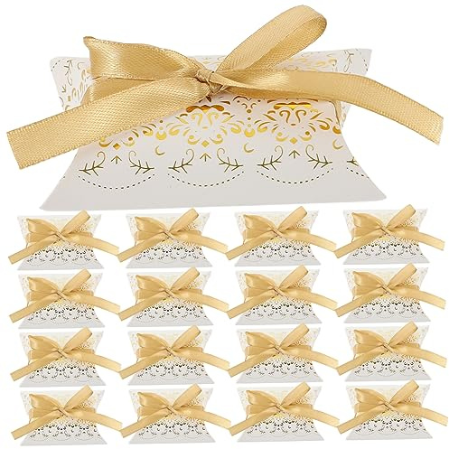 DEARMAMY 50 Stück Boxen Pralinenschachtel Bronzieren Party Kleine Kisten Kissenschachteln Für Kissenboxen Weiß Kisten Behandeln Deko-requisite Für Bonbonschachteln Gold Goodies-boxen Papier
