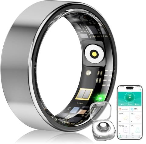 WYRIAZA Anillo Inteligente para Hombre y Mujer con Monitor de Salud, Frecuencia Cardíaca, Oxígeno en Sangre, Monitorización del Sueño, Contador de Pasos, Compatible con iPhone y Android, Talla 10