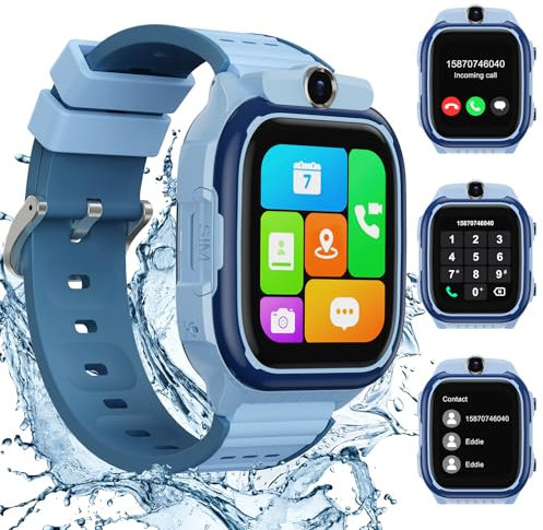 AstraMinds Orologio Smartwatch Bambini, 4G smartwatch bambini con GPS e telefono – IP67 impermeabile orologio per bambini per telefonare con WiFi, Videochiamata, SOS, Sveglia (K61Blu)