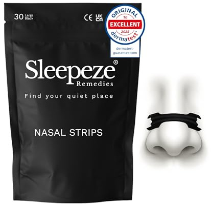 Sleepeze Remedies Bandelettes Nasales Grand Noir, 30 Bande Nasale Anti ronflement pour nez Congestionné et Améliore Oxygénation, Premium Nose Strips forte tenue pour Sport et Sommeil, Ecarteur Nasal