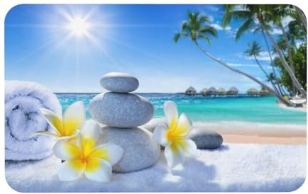 ESNAIUVCD Tapis de bain antidérapant avec imprimé fleurs tropicales et pierres zen 50 x 80 cm, super absorbant, séchage rapide, facile à nettoyer, accessoires de salle de bain décoration