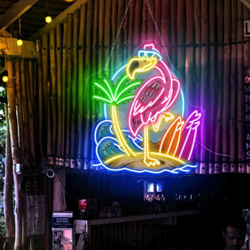 Flamingo Neon Sign Hello Summer Sign Beach House Neon Sign Palm Tree Sign Tropical Flamingo LED Size:40x45cm