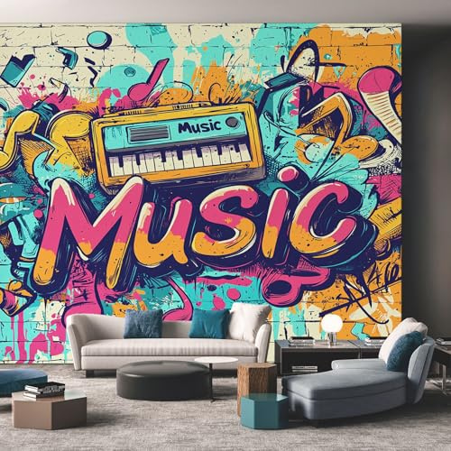 Generisch Tapete Musik, Fototapete Graffiti Street Art, Vliestapete für Schlafzimmer Wohnzimmer, Wand Deko Tapeten, Wandverkleidung 200x140 cm D&O13
