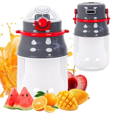 Mini Blender Smoothie 800 ml Blender Portable Électrique Avec Lames Presse Agrumes Manuel Rechargeable par USB Puissant 18W Avec Deux Couvertures pour Cuisine Salle de Sport (Gris-800ml)